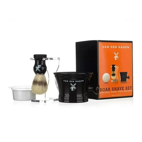 BOGO Van Der Hagen Shave Set with Soap, Boar Brush, Stand & Bowl Complete Set - Picture 1 of 4